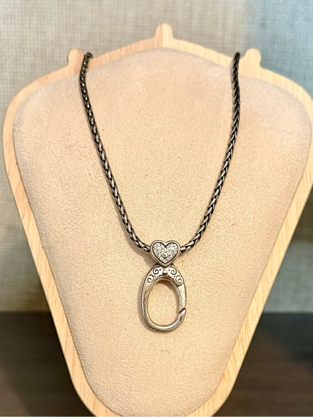 Brighton Pave Crystal Heart Reversible Starter Charm Necklace